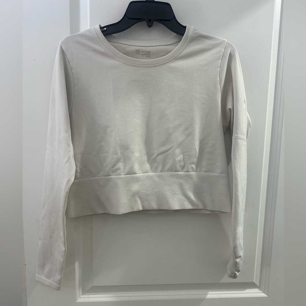 Offline by Aerie Crop Top Cream Long Sleeve Size XL